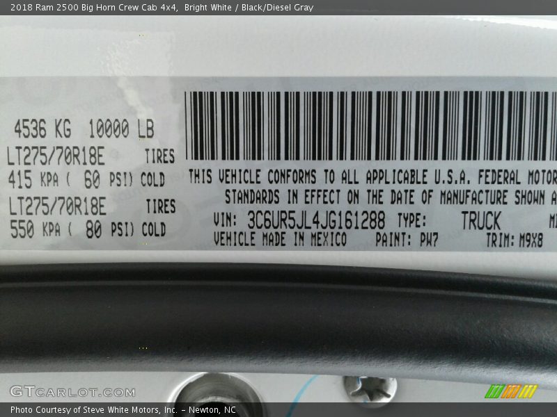Bright White / Black/Diesel Gray 2018 Ram 2500 Big Horn Crew Cab 4x4