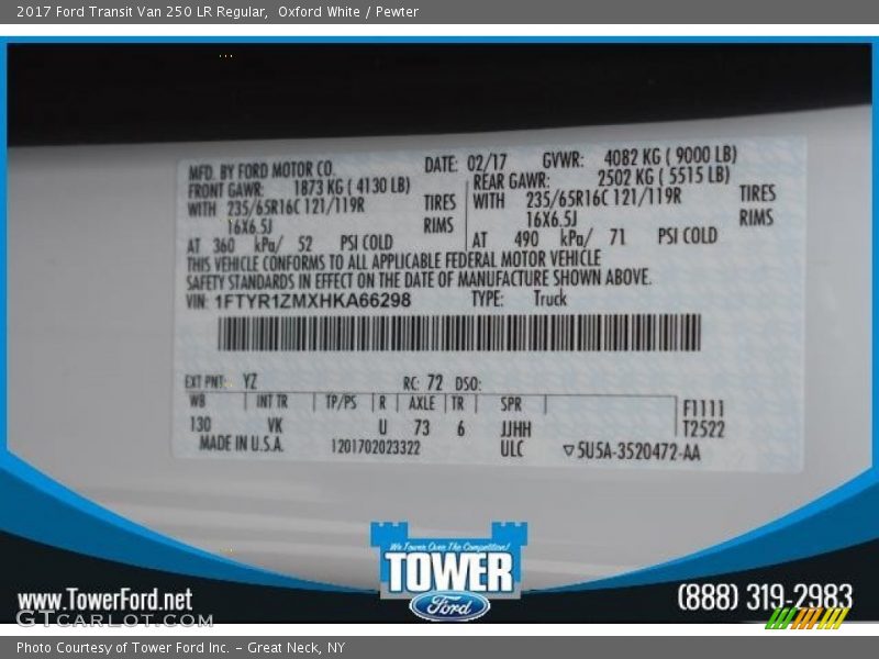 Oxford White / Pewter 2017 Ford Transit Van 250 LR Regular