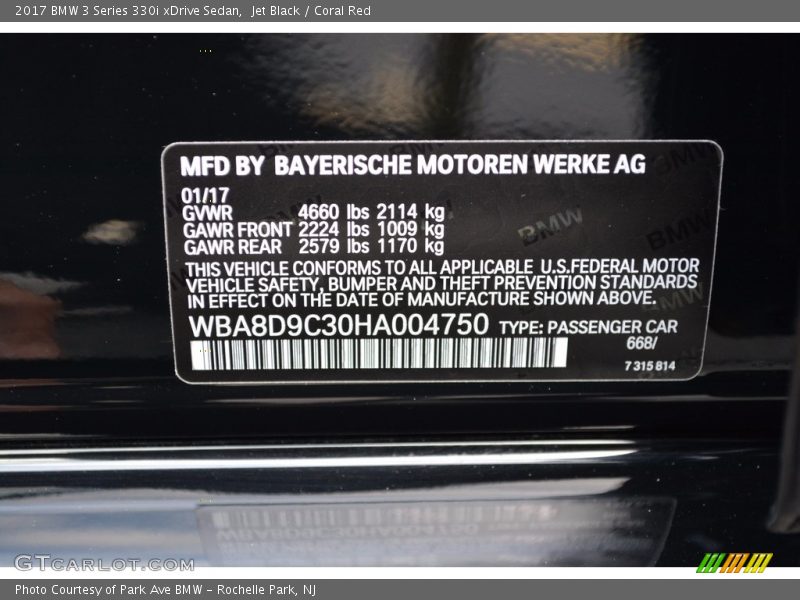 Jet Black / Coral Red 2017 BMW 3 Series 330i xDrive Sedan