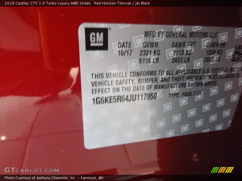 Red Horizon Tintcoat / Jet Black 2018 Cadillac CT6 3.0 Turbo Luxury AWD Sedan