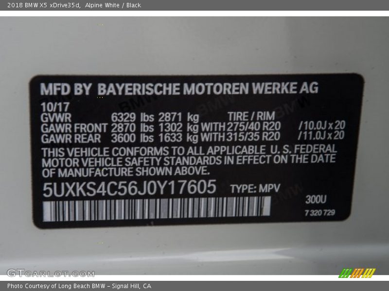 2018 X5 xDrive35d Alpine White Color Code 300