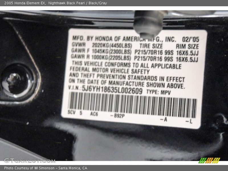 Nighthawk Black Pearl / Black/Gray 2005 Honda Element EX