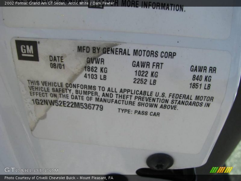 Arctic White / Dark Pewter 2002 Pontiac Grand Am GT Sedan