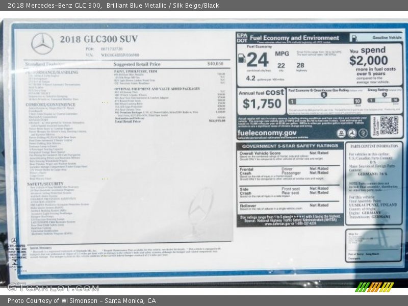 Brilliant Blue Metallic / Silk Beige/Black 2018 Mercedes-Benz GLC 300