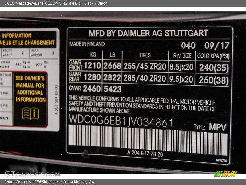 2018 GLC AMG 43 4Matic Black Color Code 040