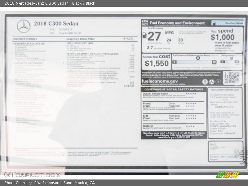 Black / Black 2018 Mercedes-Benz C 300 Sedan