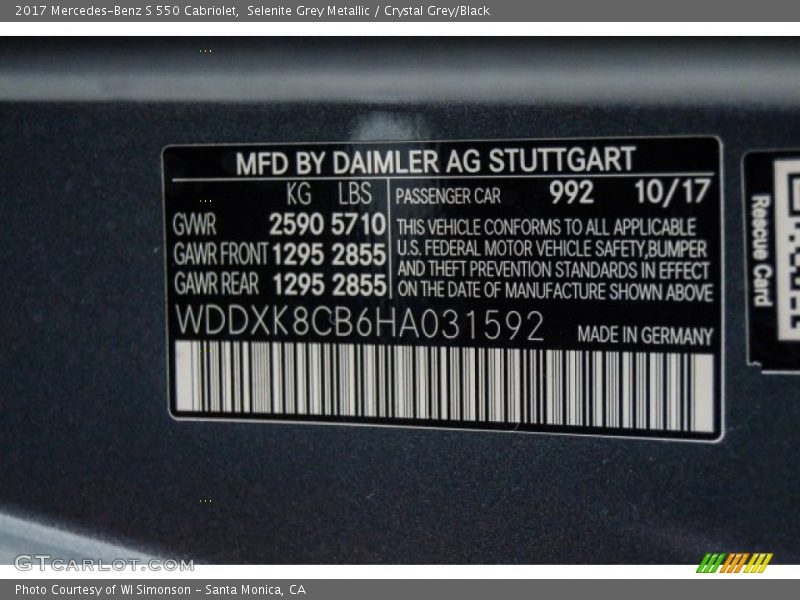 Selenite Grey Metallic / Crystal Grey/Black 2017 Mercedes-Benz S 550 Cabriolet