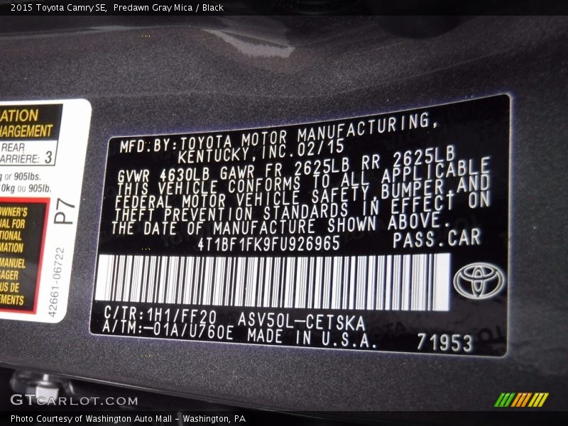Predawn Gray Mica / Black 2015 Toyota Camry SE