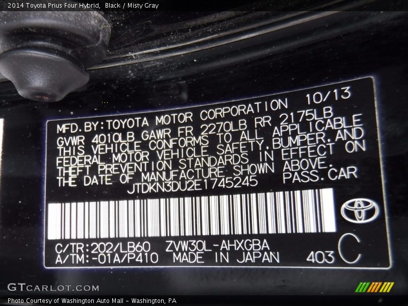 Black / Misty Gray 2014 Toyota Prius Four Hybrid