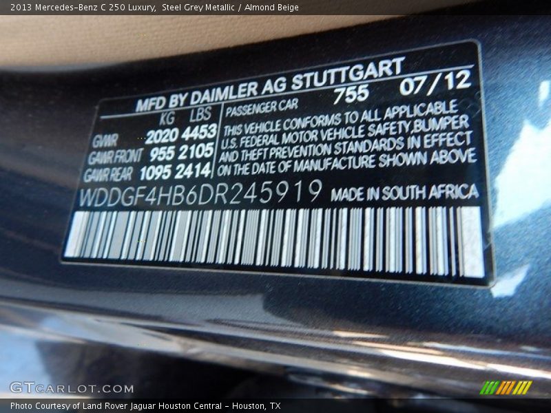 Steel Grey Metallic / Almond Beige 2013 Mercedes-Benz C 250 Luxury