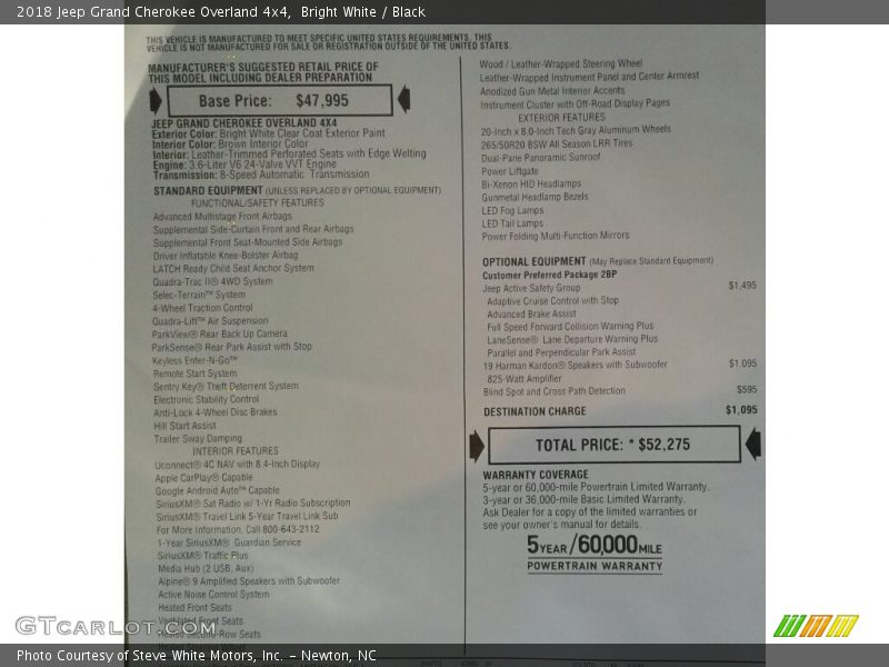 Bright White / Black 2018 Jeep Grand Cherokee Overland 4x4