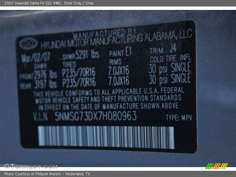 Steel Gray / Gray 2007 Hyundai Santa Fe GLS 4WD