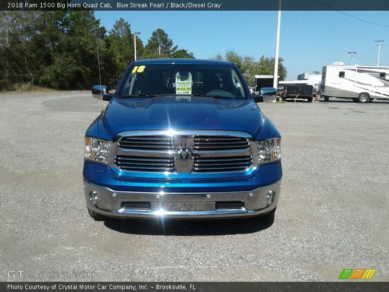 Blue Streak Pearl / Black/Diesel Gray 2018 Ram 1500 Big Horn Quad Cab