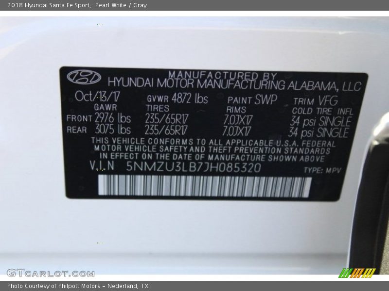 Pearl White / Gray 2018 Hyundai Santa Fe Sport