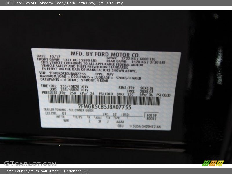2018 Flex SEL Shadow Black Color Code G1