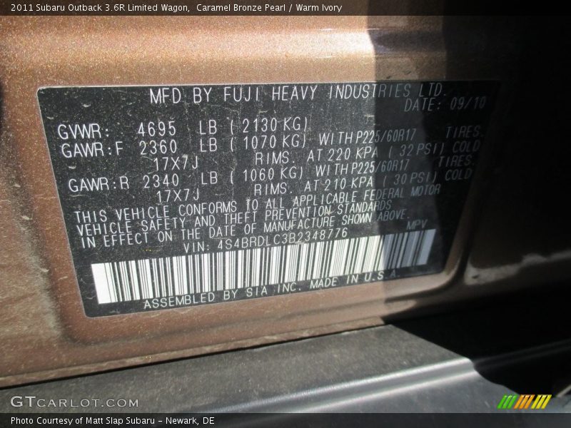Caramel Bronze Pearl / Warm Ivory 2011 Subaru Outback 3.6R Limited Wagon