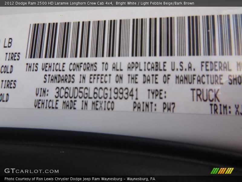 Bright White / Light Pebble Beige/Bark Brown 2012 Dodge Ram 2500 HD Laramie Longhorn Crew Cab 4x4