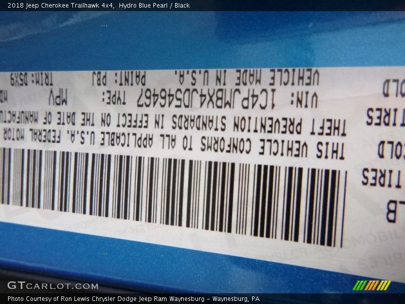 Hydro Blue Pearl / Black 2018 Jeep Cherokee Trailhawk 4x4