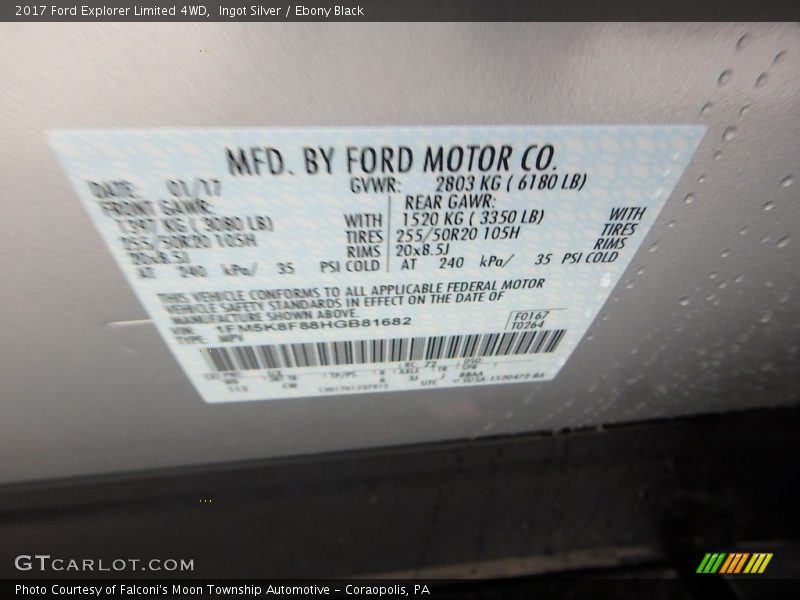 Ingot Silver / Ebony Black 2017 Ford Explorer Limited 4WD
