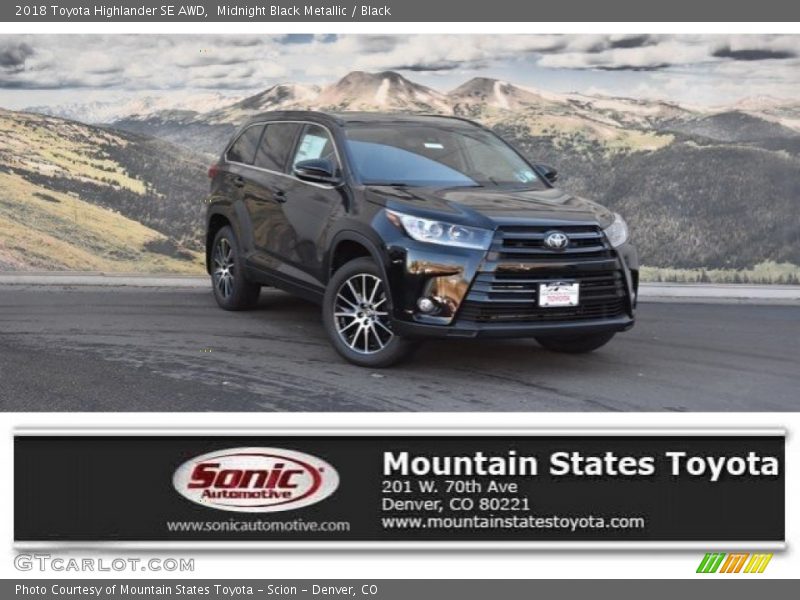 Midnight Black Metallic / Black 2018 Toyota Highlander SE AWD