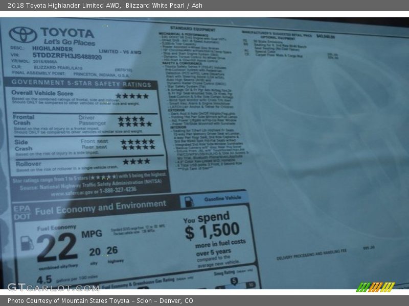 Blizzard White Pearl / Ash 2018 Toyota Highlander Limited AWD
