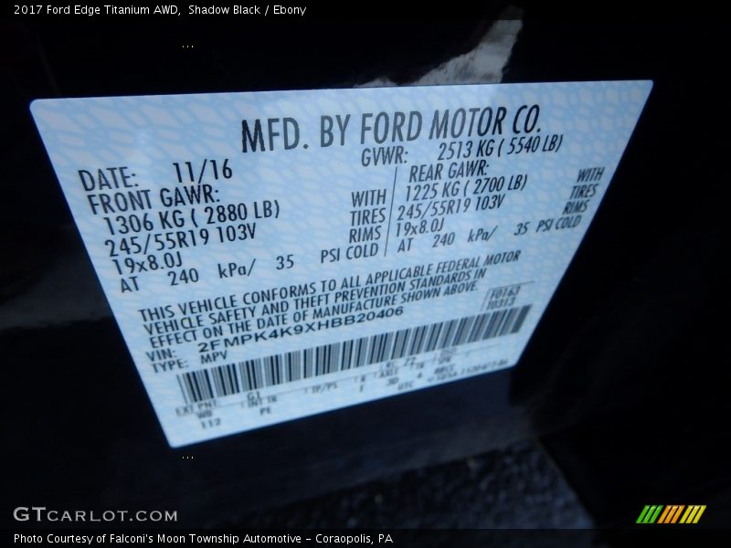Shadow Black / Ebony 2017 Ford Edge Titanium AWD