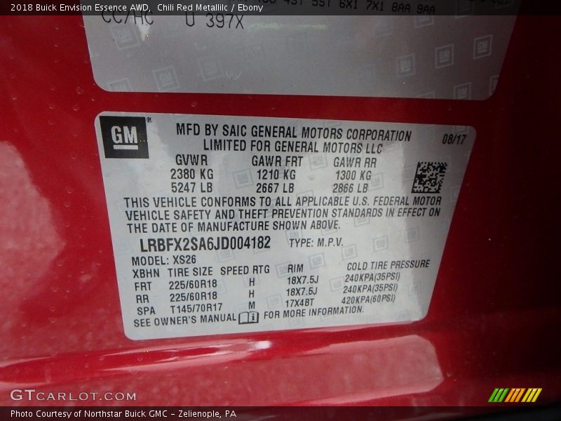 Chili Red Metallilc / Ebony 2018 Buick Envision Essence AWD