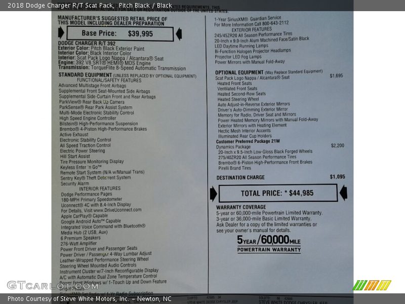 Pitch Black / Black 2018 Dodge Charger R/T Scat Pack