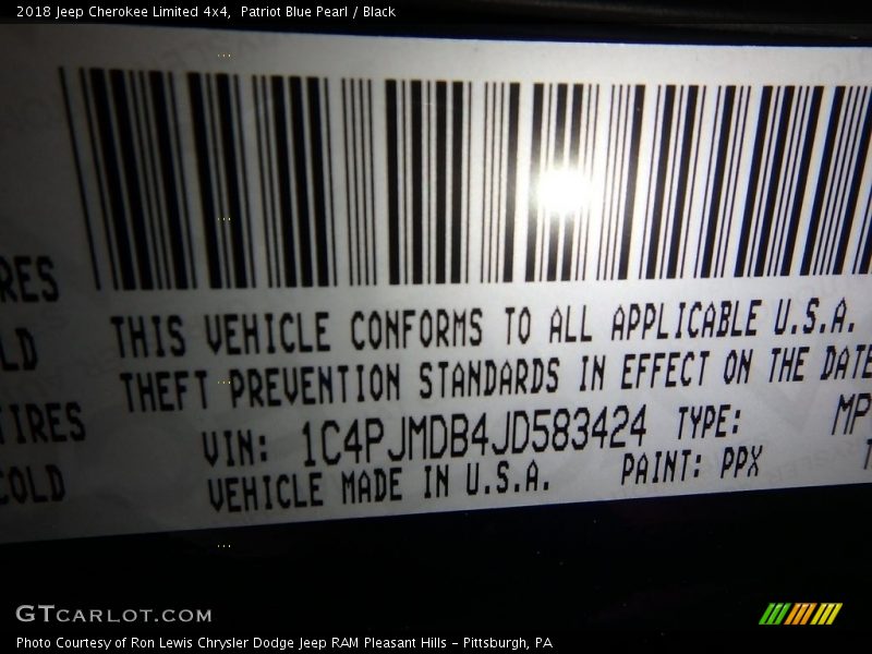 Patriot Blue Pearl / Black 2018 Jeep Cherokee Limited 4x4