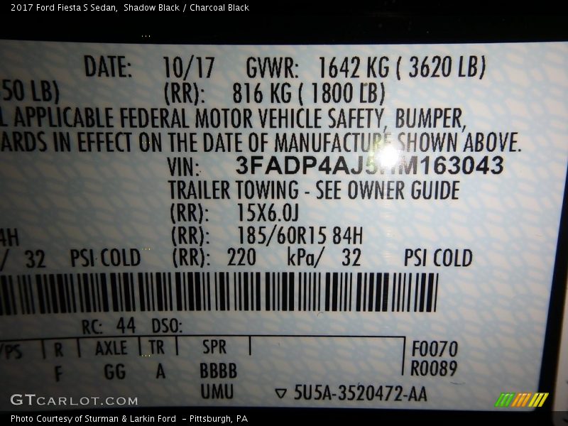 Shadow Black / Charcoal Black 2017 Ford Fiesta S Sedan