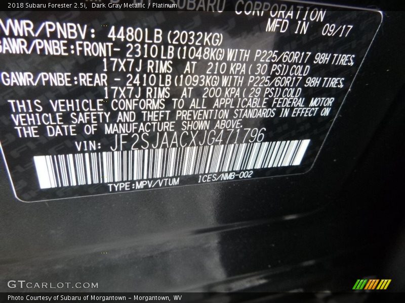 Dark Gray Metallic / Platinum 2018 Subaru Forester 2.5i