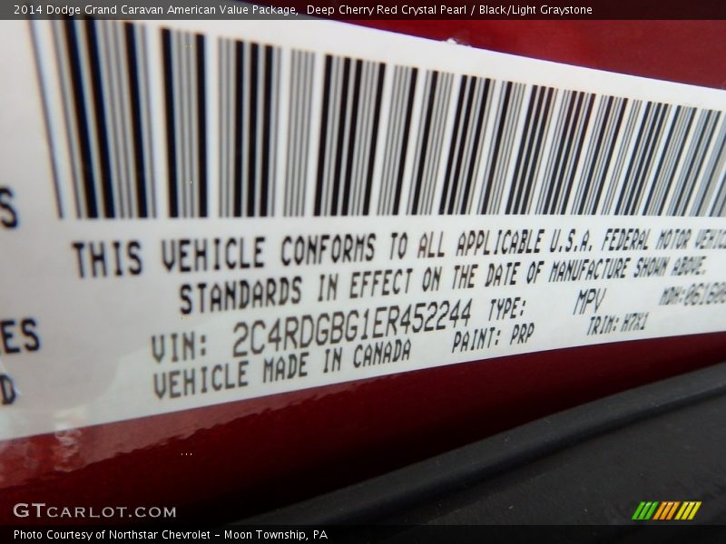 Deep Cherry Red Crystal Pearl / Black/Light Graystone 2014 Dodge Grand Caravan American Value Package