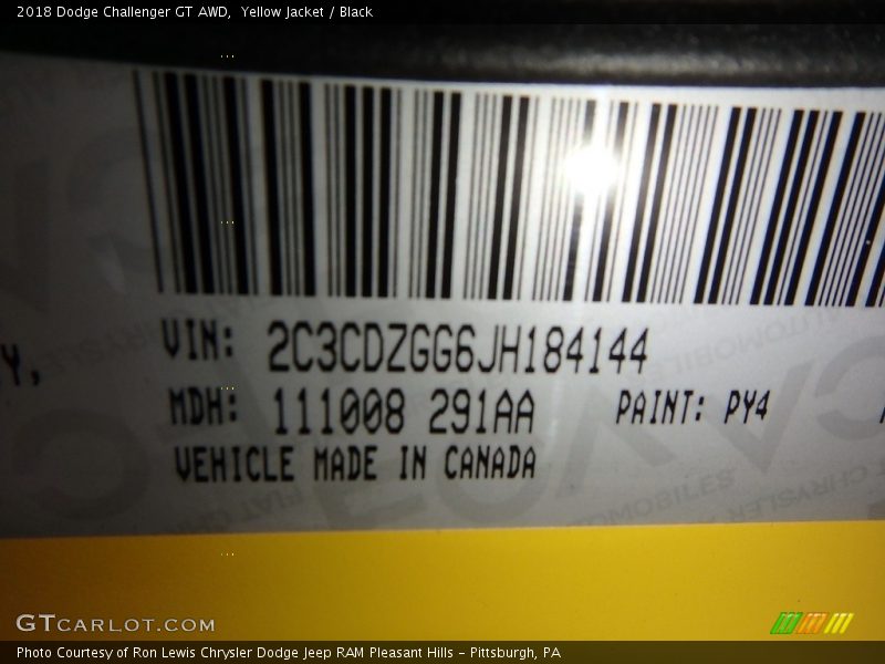 2018 Challenger GT AWD Yellow Jacket Color Code PY4