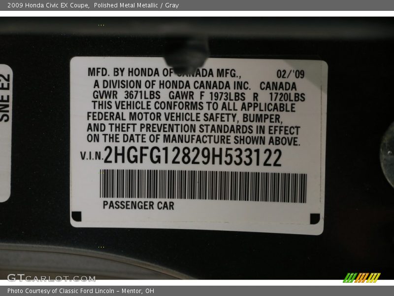 Polished Metal Metallic / Gray 2009 Honda Civic EX Coupe
