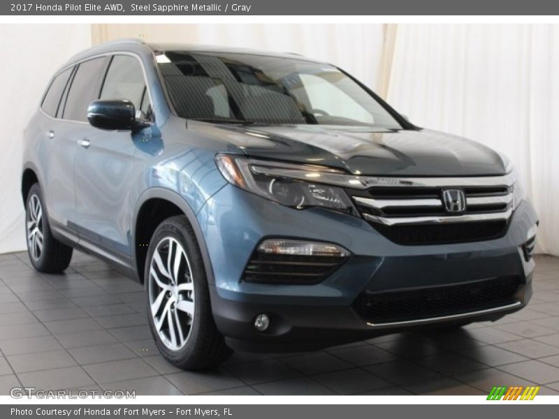 Steel Sapphire Metallic / Gray 2017 Honda Pilot Elite AWD