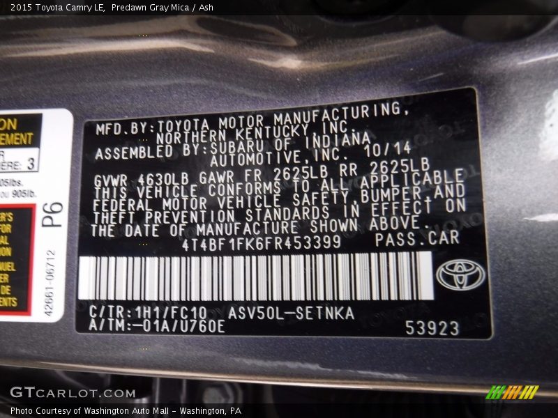 Predawn Gray Mica / Ash 2015 Toyota Camry LE