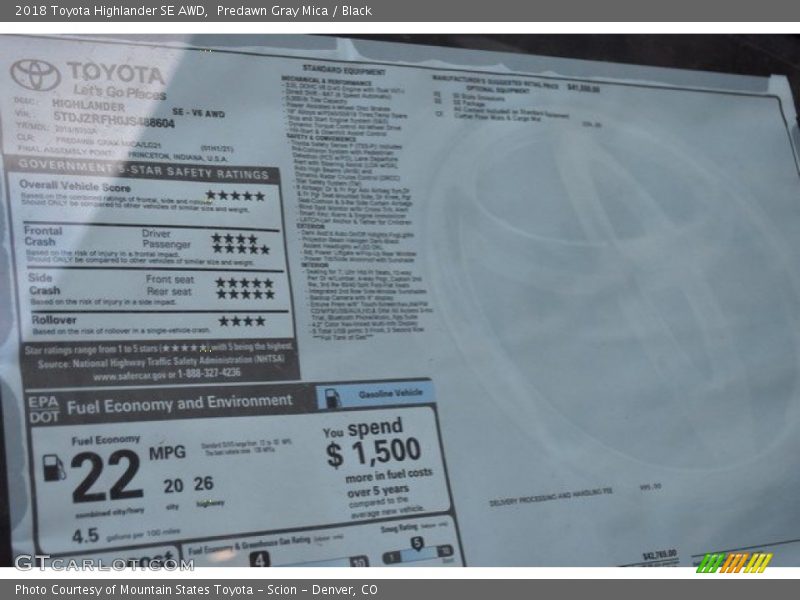 Predawn Gray Mica / Black 2018 Toyota Highlander SE AWD