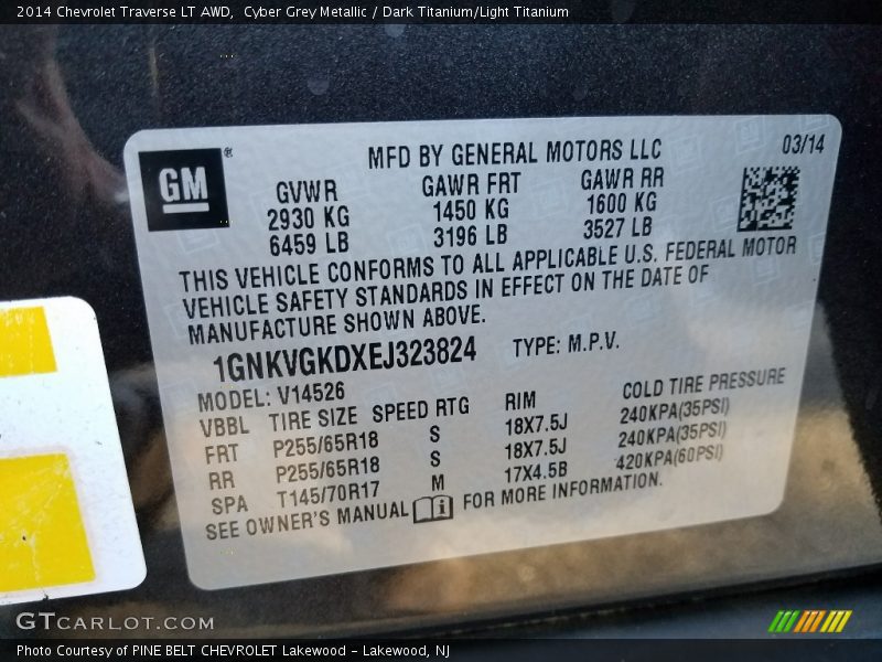 Cyber Grey Metallic / Dark Titanium/Light Titanium 2014 Chevrolet Traverse LT AWD