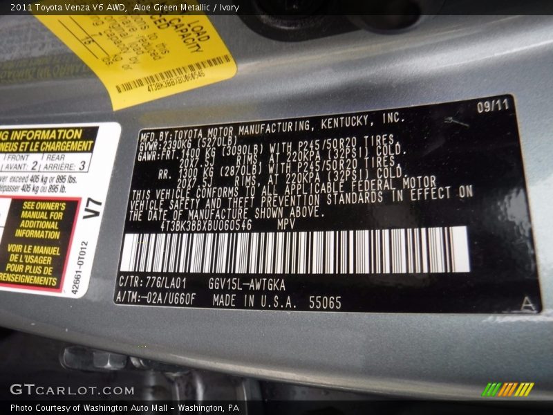 Aloe Green Metallic / Ivory 2011 Toyota Venza V6 AWD