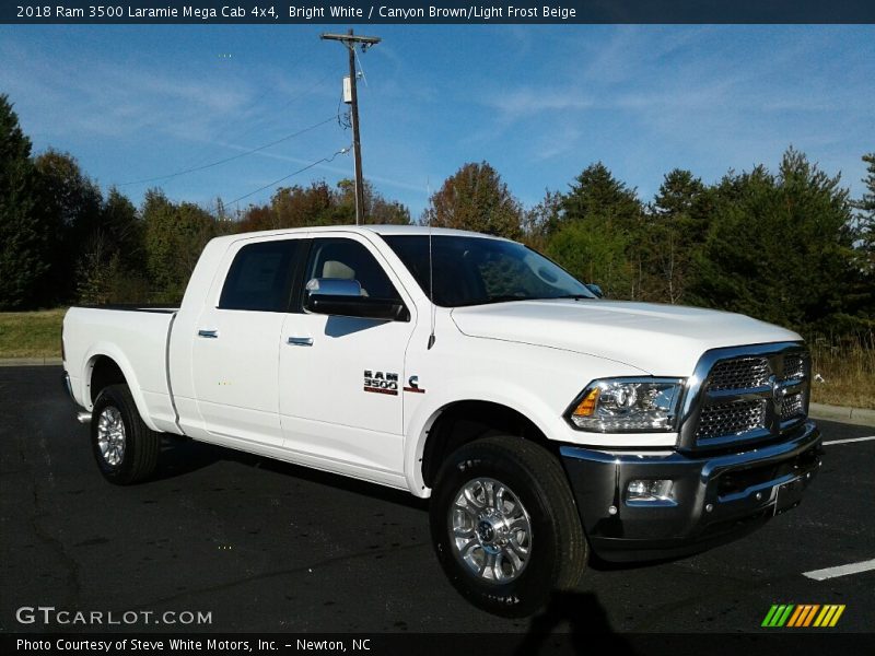 Bright White / Canyon Brown/Light Frost Beige 2018 Ram 3500 Laramie Mega Cab 4x4