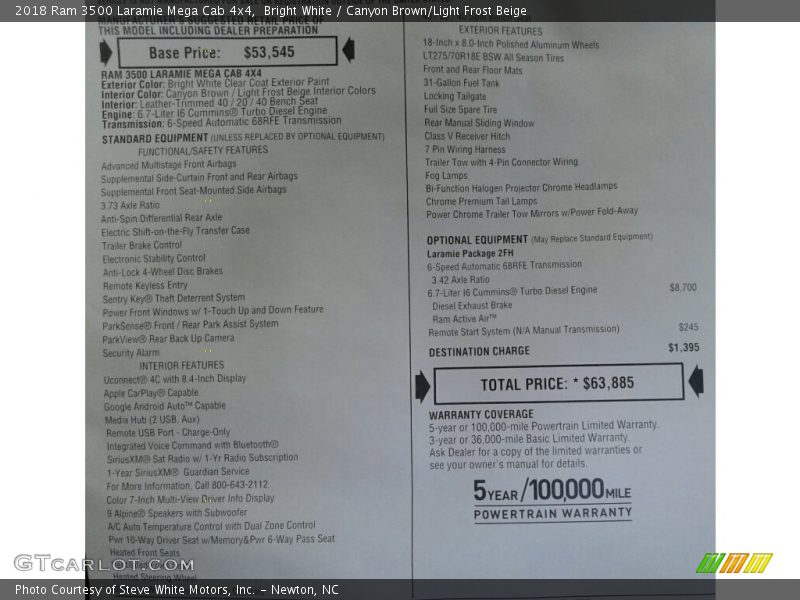  2018 3500 Laramie Mega Cab 4x4 Window Sticker