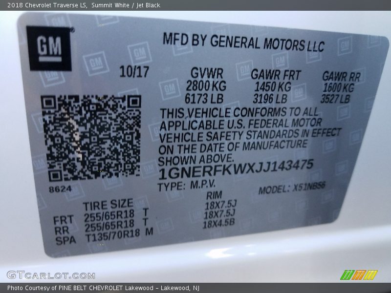 Summit White / Jet Black 2018 Chevrolet Traverse LS