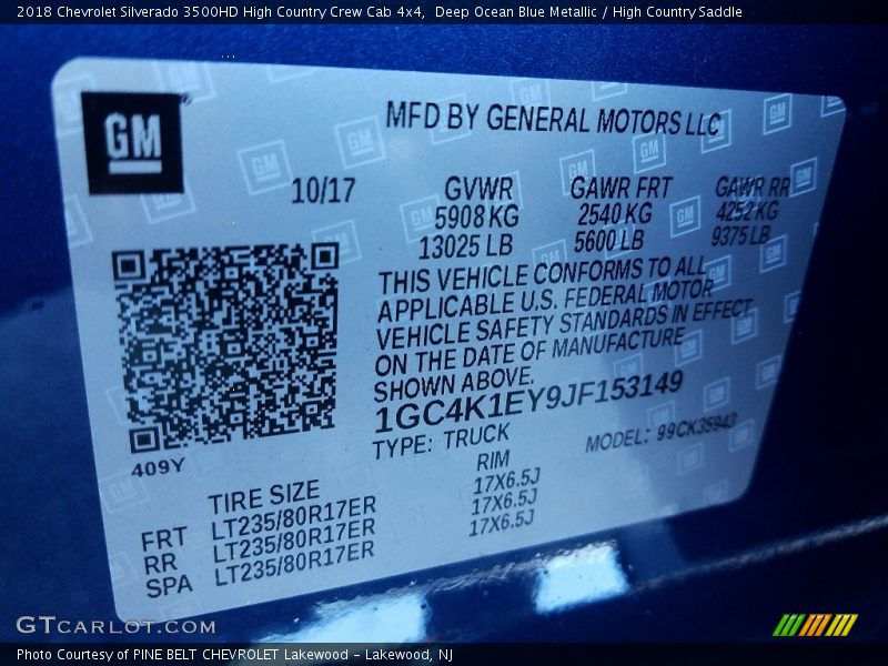 Deep Ocean Blue Metallic / High Country Saddle 2018 Chevrolet Silverado 3500HD High Country Crew Cab 4x4