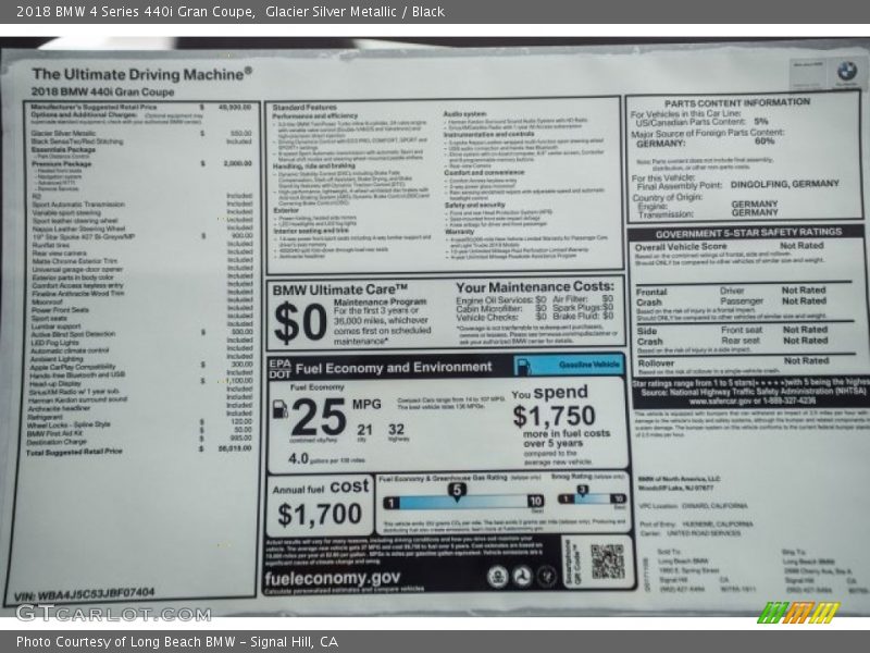 Glacier Silver Metallic / Black 2018 BMW 4 Series 440i Gran Coupe
