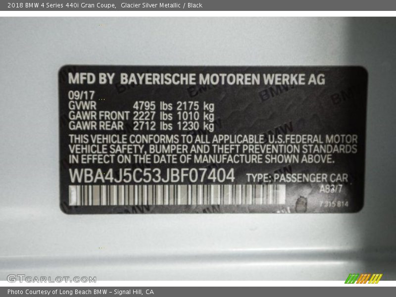 Glacier Silver Metallic / Black 2018 BMW 4 Series 440i Gran Coupe
