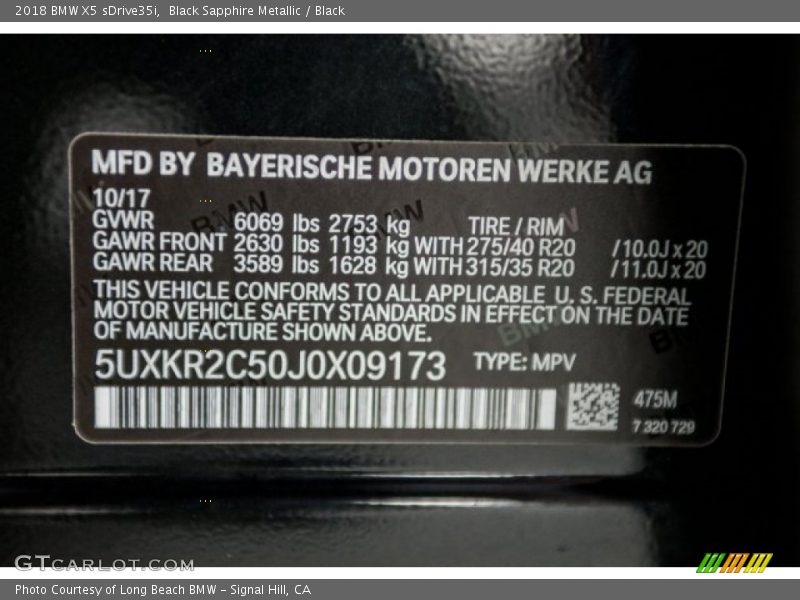 Black Sapphire Metallic / Black 2018 BMW X5 sDrive35i
