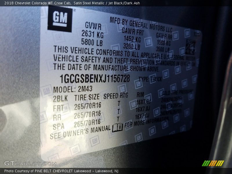 Satin Steel Metallic / Jet Black/Dark Ash 2018 Chevrolet Colorado WT Crew Cab