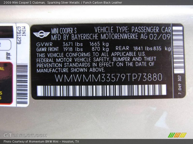 Sparkling Silver Metallic / Punch Carbon Black Leather 2009 Mini Cooper S Clubman