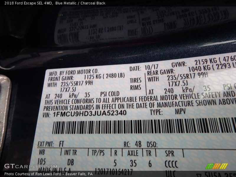Blue Metallic / Charcoal Black 2018 Ford Escape SEL 4WD