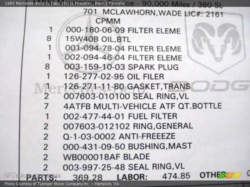 Black / Palomino 1983 Mercedes-Benz SL Class 380 SL Roadster